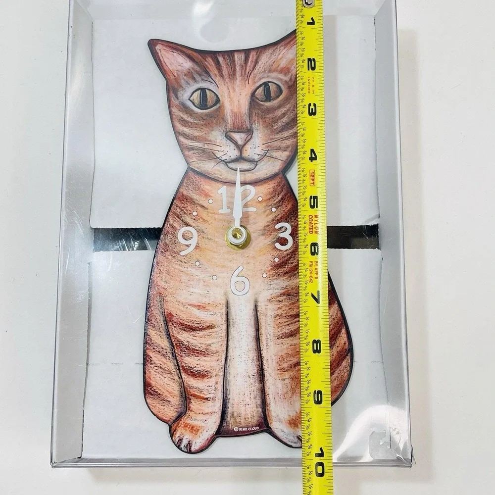 Vtg Pink Cloud Gallery Orange Tabby Kitty Cat Wood Clock Tara Cafiero